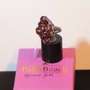 New Palm Beach Sterling Silver Simulated Garnet Size 10 Statement Filigree Ring